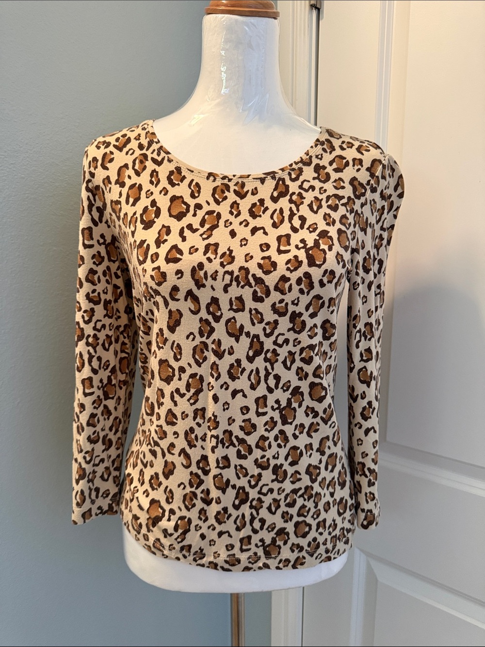 Chico's Beige and Brown Leopard-Print Long Sleeve Top